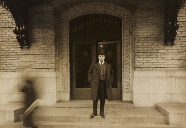 Theodore Roosevelt, Portrait Standing in front of Doorway, Harris & Ewing, 1918. (Photo Credit: GHI/Universal History Archive via Getty Images)