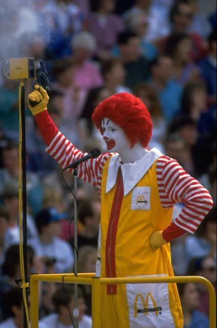 Starter dressed as Ronald McDonald