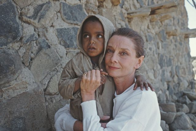 Audrey Hepburn hugging a child in Ethiopia