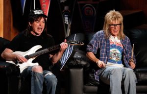 Actors Mike Myers (L) and Dana Carvey as Wayne and Garth