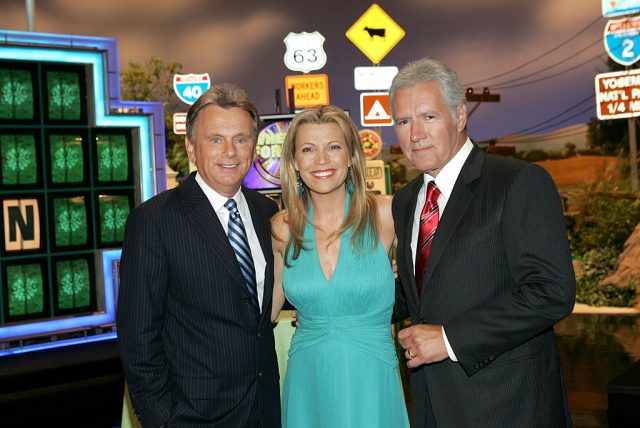 Pat Sajak, Host of “Wheel of Fortune”, Vanna White, Co-Host of “Wheel of Fortune” and Alex Trebek, Host of “Jeopardy!”in 2006. (Photo Credit: M. Phillips/WireImage)
