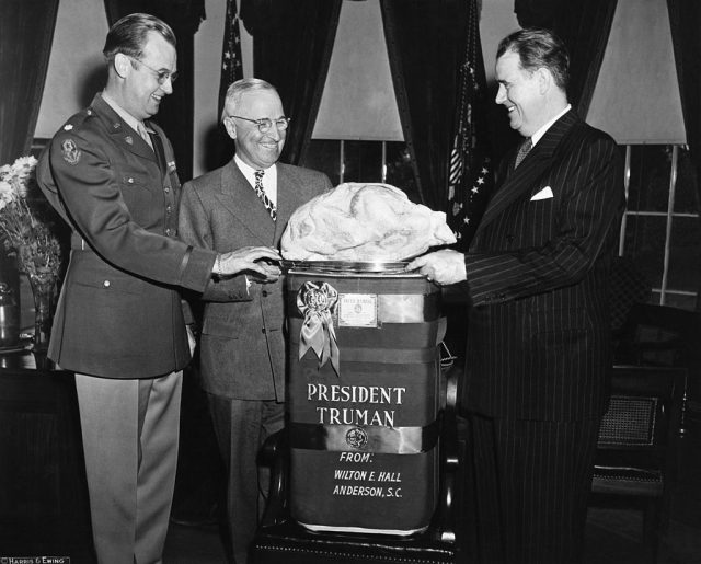 President Truman Receiving Thanksgiving Turkey In Washington On November 25Th 1946 (Photo Credit: Keystone-France/Gamma-Keystone via Getty Images)