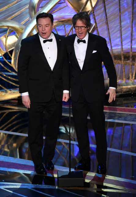 Mike Myers and Dana Carvey speak onstage during the 91st Annual Academy Awards