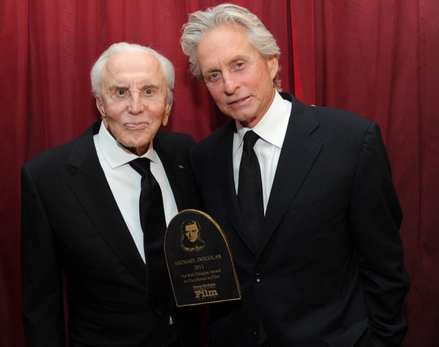Actor Kirk Douglas (L) and actor Michael Douglas attend SBIFF’s 2011 Kirk Douglas Award for Excellence In Film honoring Michael Douglas. (Photo Credit: Michael Buckner/Getty Images)