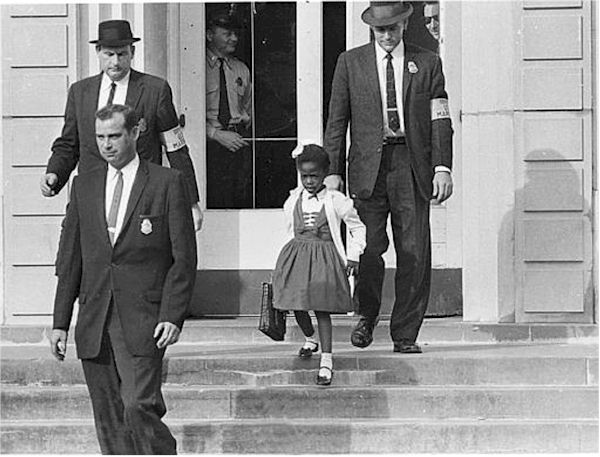 Ruby Bridges being escorted to school 
