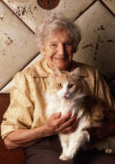 Emilie Schindler holding a cat 