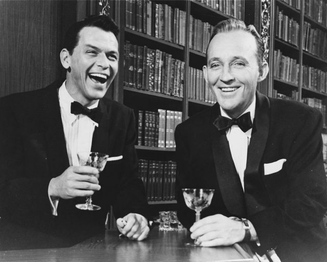 Frank Sinatra and Bing Crosby having cocktails