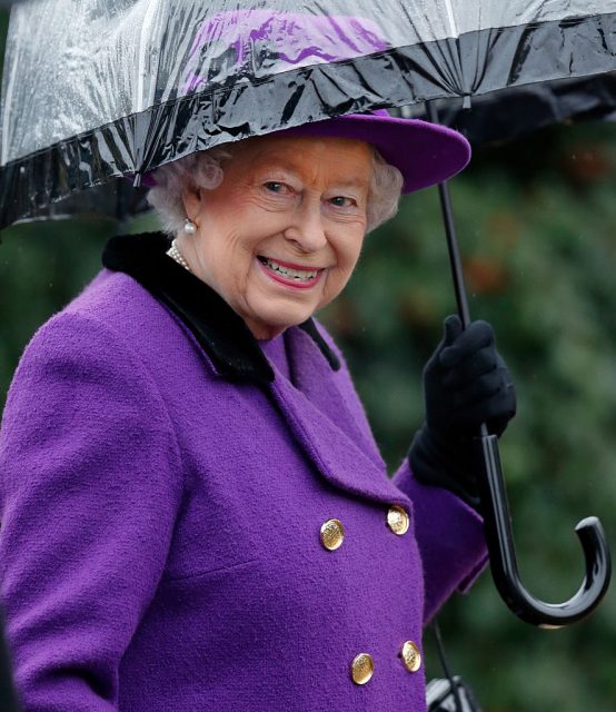 Queen Elizabeth II in the rain