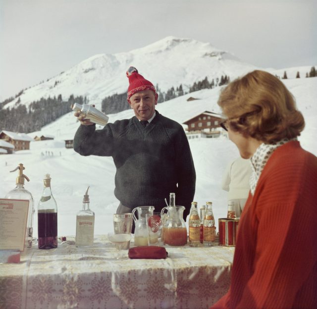 Bartender mixing drinks at the Ice Bar in Lech Austria 