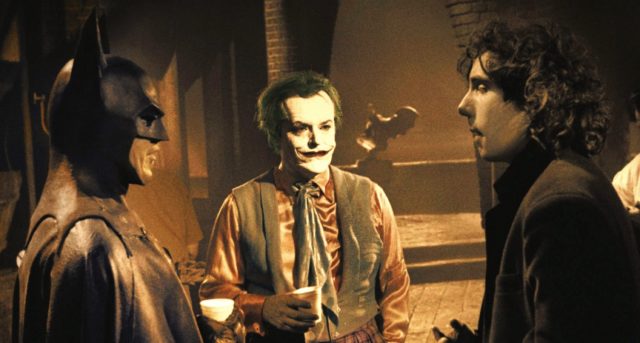 Michael Keaton, Jack Nicholson, and Tim Burton on set