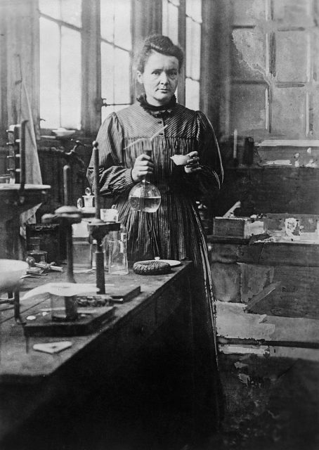 Madame Curie in her lab