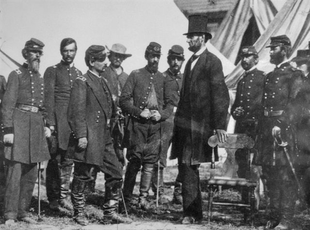 President Abraham Lincoln with General George B. McClellan at Antietam