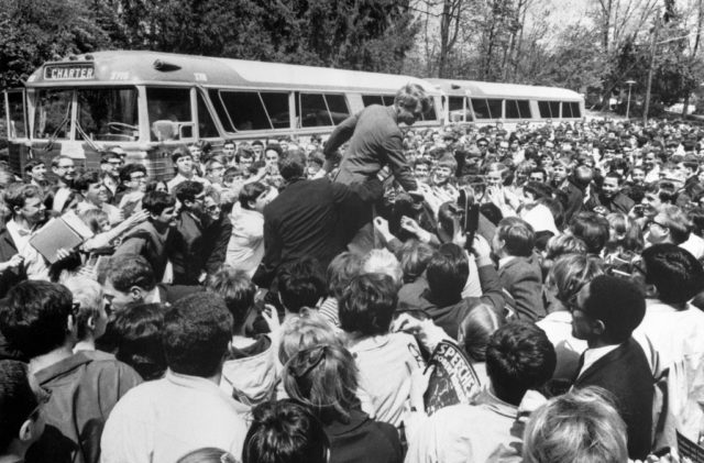 Senator Robert F. Kennedy getting an enthusiastic reception 