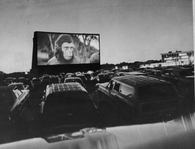 Planet of the Apes playing at a drive in 