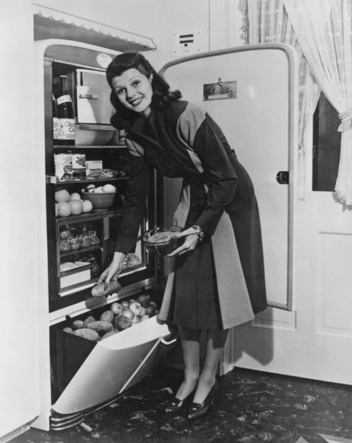 Rita Hayworth and a very stocked refrigerator 