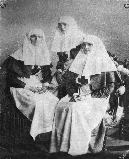 Tsarina Alexandra with Olga and Tatiana
