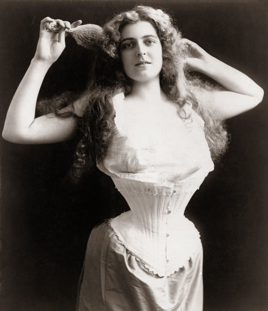 American woman wearing a corset 