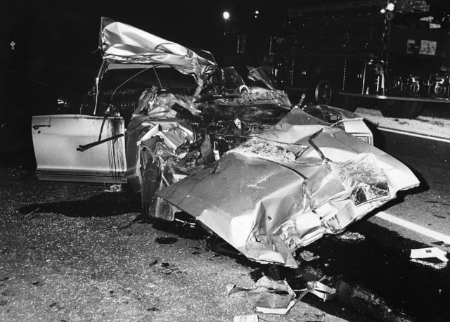 Frontal view of the car at the accident scene 