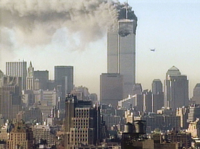 United Airlines flight 175 flies towards the south tower on 9/11
