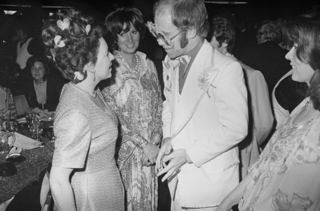 Princess Margaret talking to Elton John, 1974