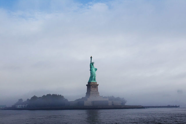 The Statue of Liberty in fog
