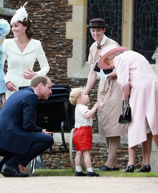 Queen Elizabeth and Prince George at Princess Charlotte's christening