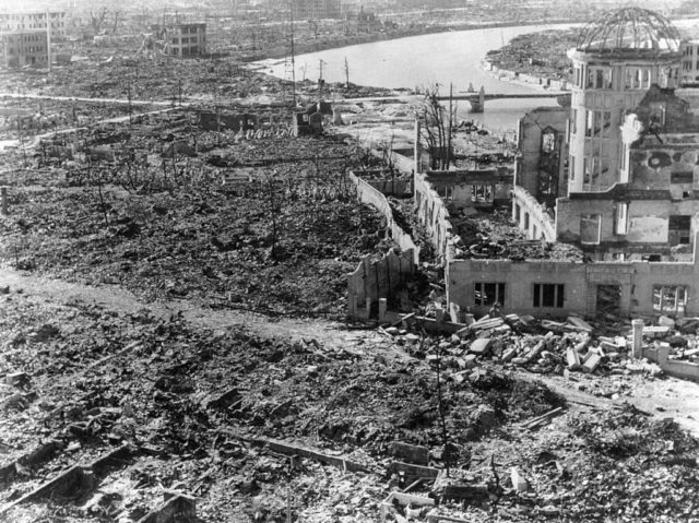 Hiroshima city ruins after the dropping of the nuclear bomb