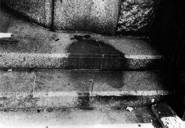 Front view of the Hiroshima shadow located at Sumitomo Bank 