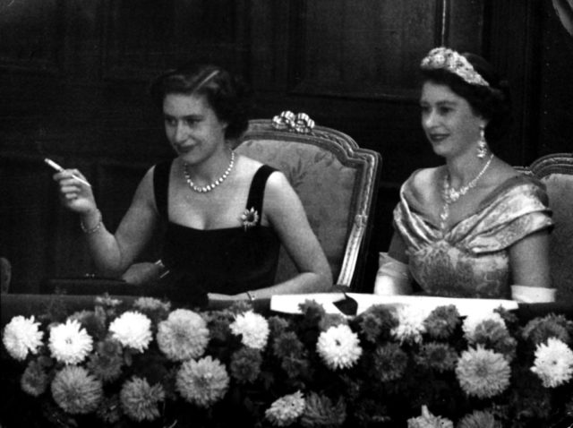 Princess Margaret and Queen Elizabeth at the theatre