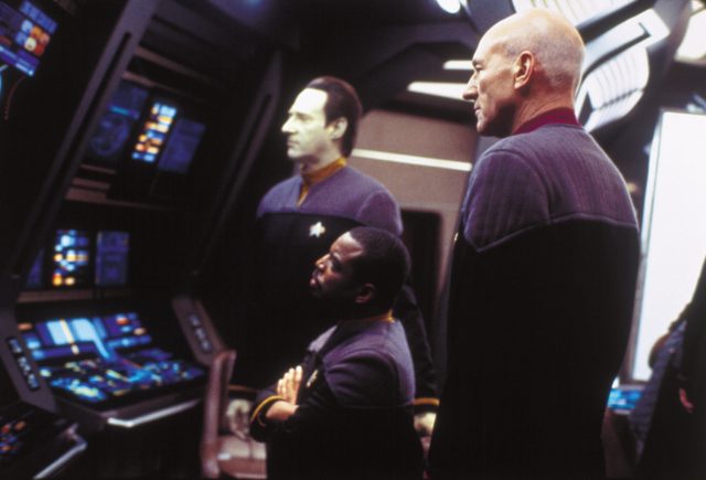 actors on the set of Star Trek: Nemesis 