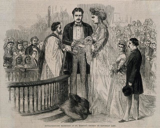 Illustration depicting the wedding of Anna and Martin Bates 