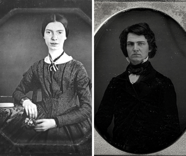 Left: Portrait of Emily Dickinson. Right: Portrait of William Austin Dickinson, Emily Dickinson's brother.