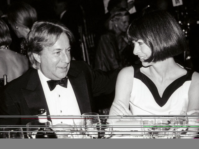 Arnold Scassi and Anna Wintour sitting together