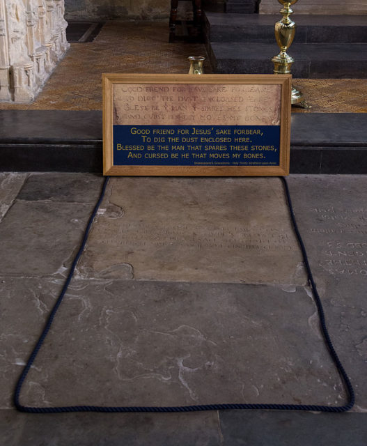 William Shakespeare's grave at the Holy Trinity Church in Stratford-upon-Avon.