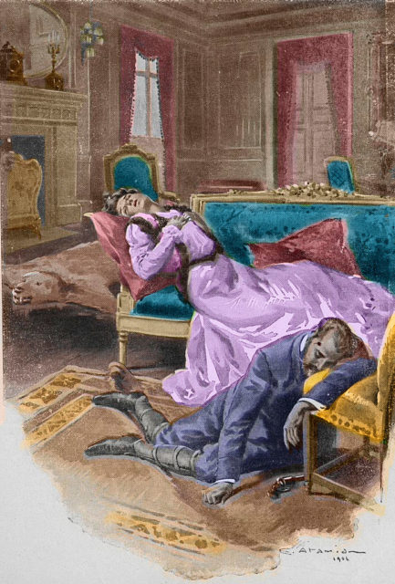 Sketch of Crown Prince Rudolf and Mary Vetsera following their suicide at Mayerling lodge