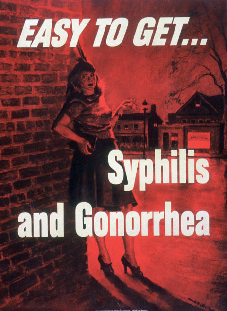 Propaganda poster of woman representing syphilis and gonorrhea