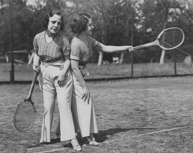Daisy and Violet Hilton playing tennis
