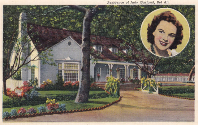 postcard depicting Judy Garland's Bel Air home 
