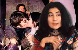 John Lennon and May Pang kissing in a club + Yoko Ono holding a cigarette