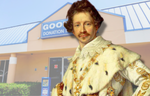 Exterior of a Goodwill store + Portrait of King Ludwig I of Bavaria