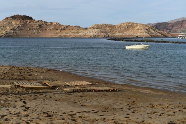 Wooden pallets along the Lake Mead shoreline