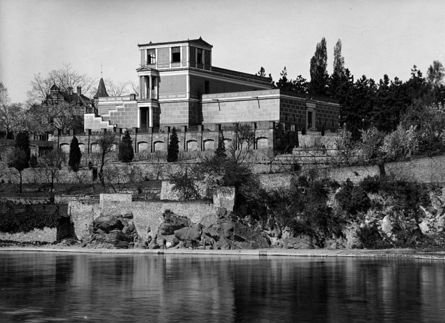 View of the Pompejanum from across a river