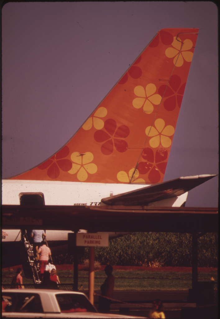 Aloha Airlines in one of the two major airlines connecting the islands, October 1973