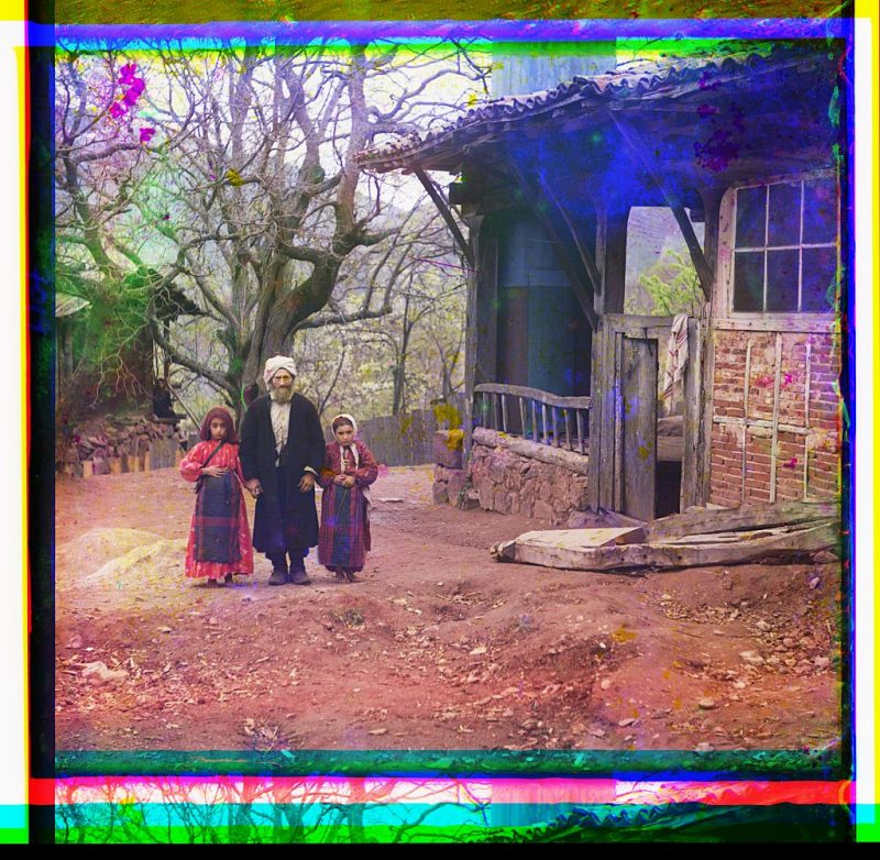 Mullah with his female students near the Artomelinskaia mosque in Artvin