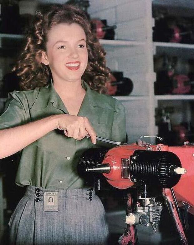 This factory worker in 1944 soon became known to us as Marilyn Monroe.
