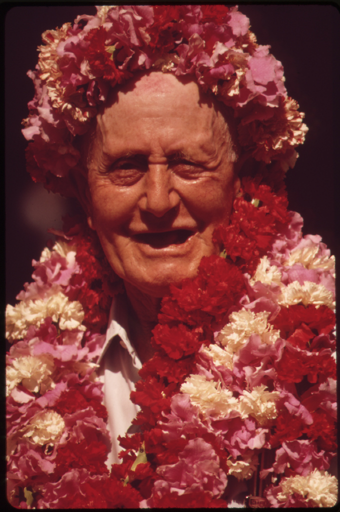 Tourist after hula dance competition , October 1973