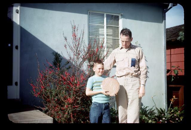 Thats a Cub Scout 1st prize blue ribbon for a father son cooking contest on April 4, 1954.