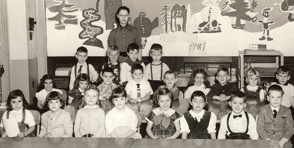 Teacher with her students  vintage class photo