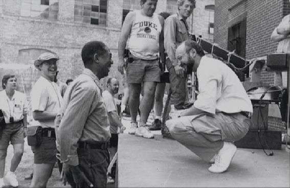 Morgan Freeman and Frank Darabont Chatting on the Set of The Shawshank Redemption