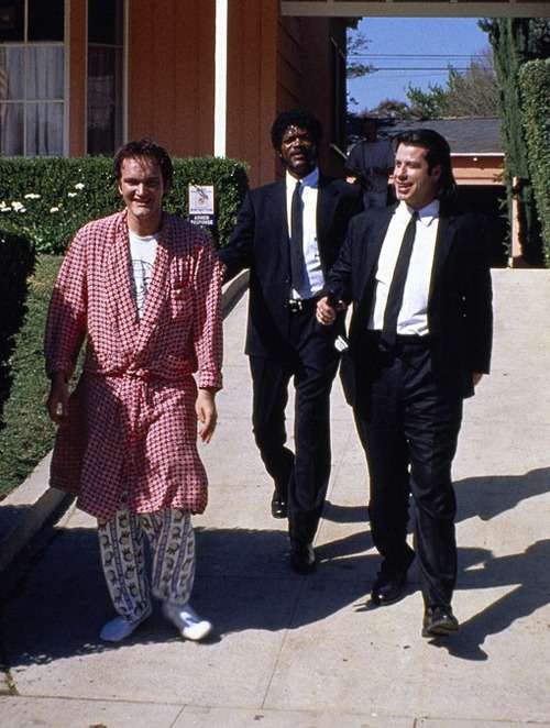 Quentin Tarantino, Samuel L. Jackson, and John Travolta Share a Laugh on the Pulp Fiction Set